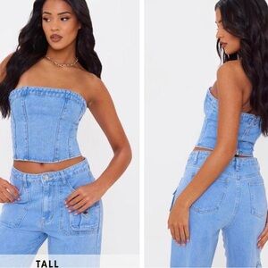 Pretty Little Thing Denim Blue Strapless Top NWT Size 2 Fast Shipping
